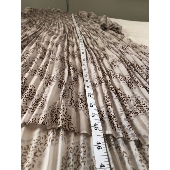 En Saison Women Pleated Sheer Maxi Dress M Beige Keyhole Back Slit Sleeve Hi-Low - Picture 8 of 9